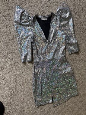 Holographic Mosaic Puff-Sleeve dress